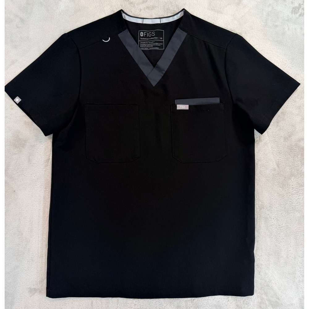 FIGS Men Fion X Leon Scrub Top Technical Collection V-Neck Black XS